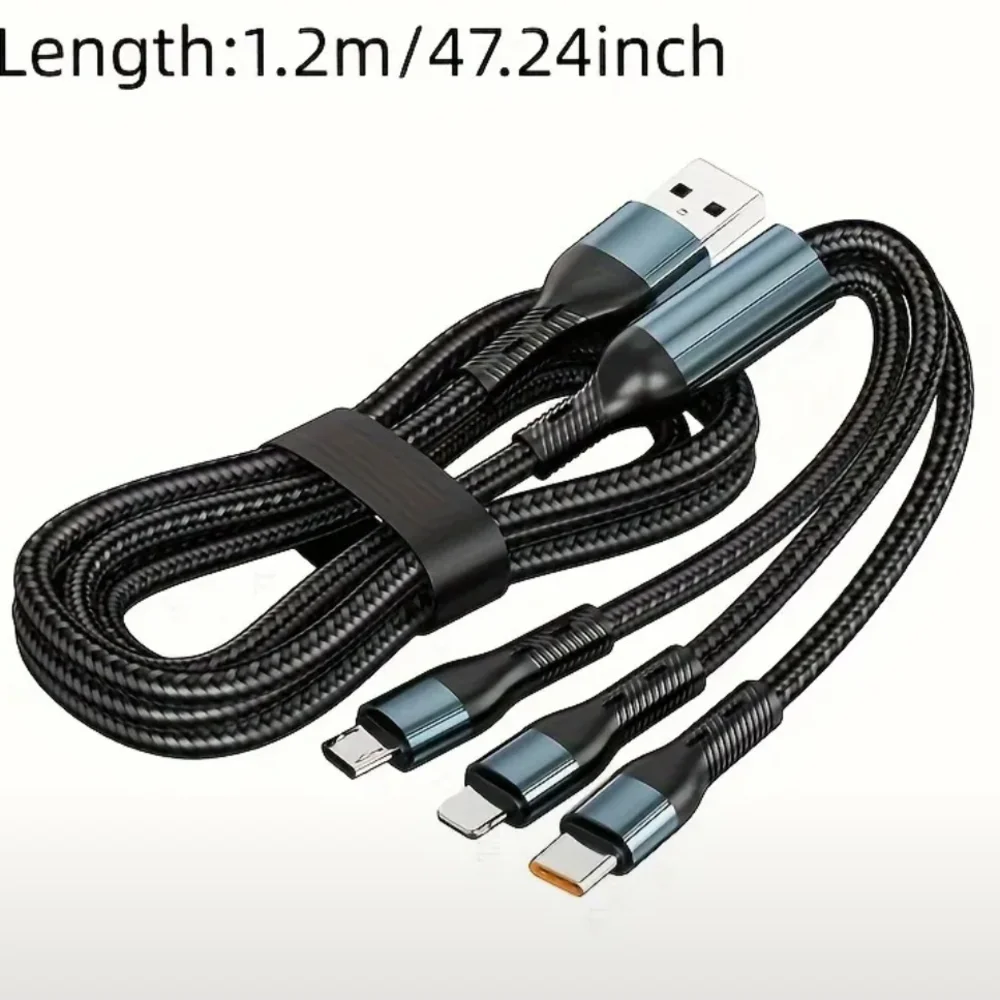 Black and Silver 3-in-1 Fast Charging Cable with Durable Design